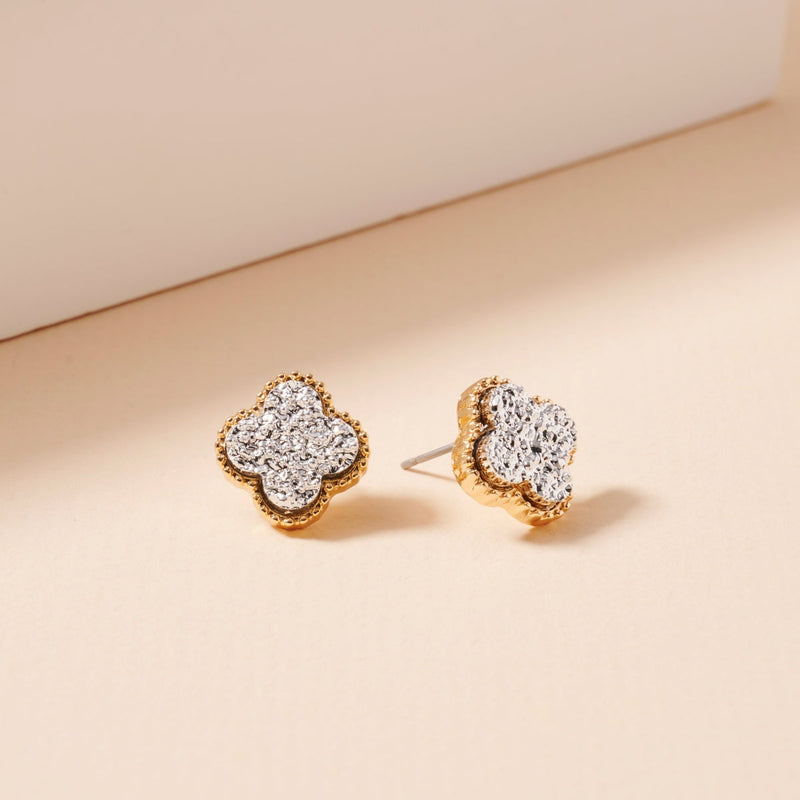 Clover Druzy Stone Stud Earrings