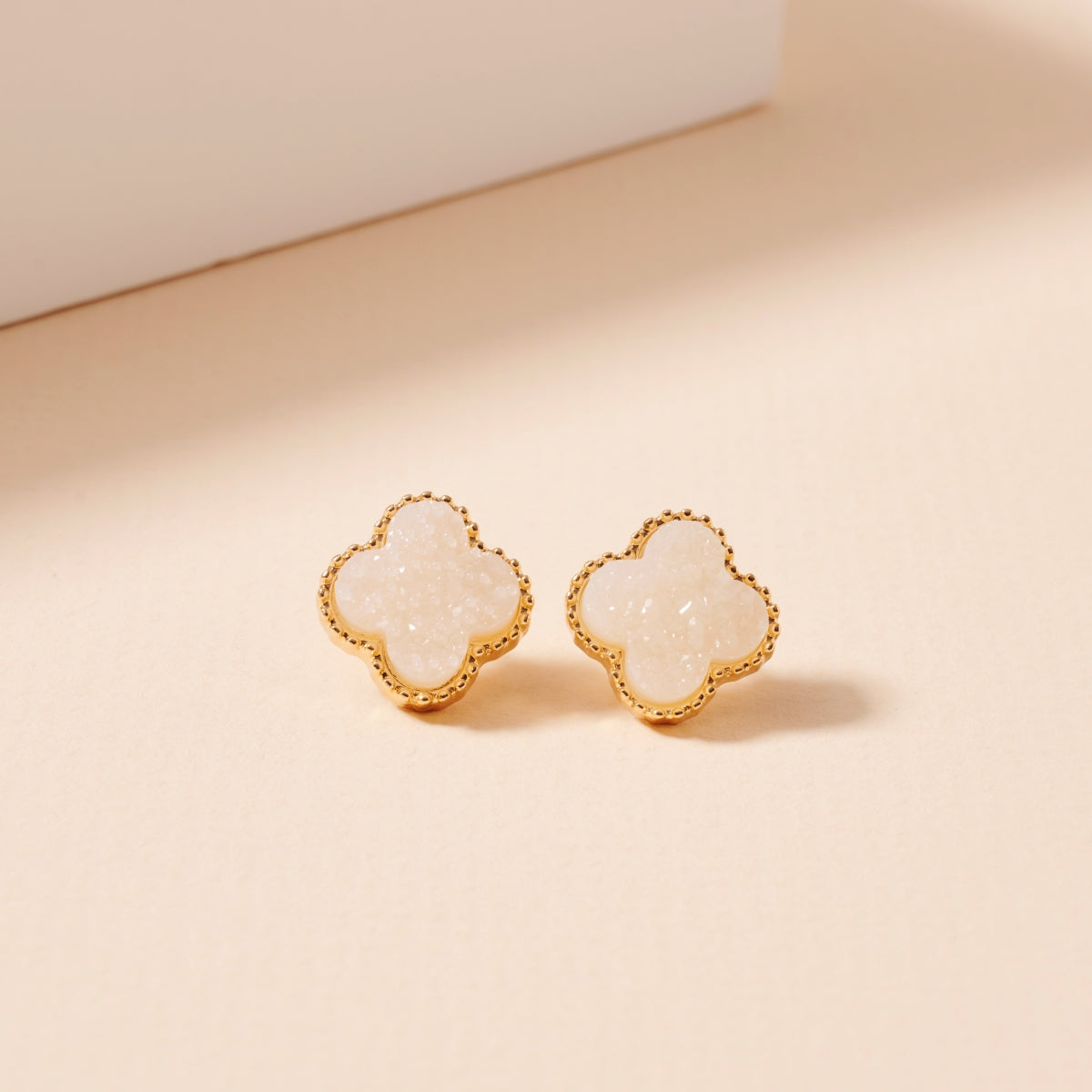 Clover Druzy Stone Stud Earrings