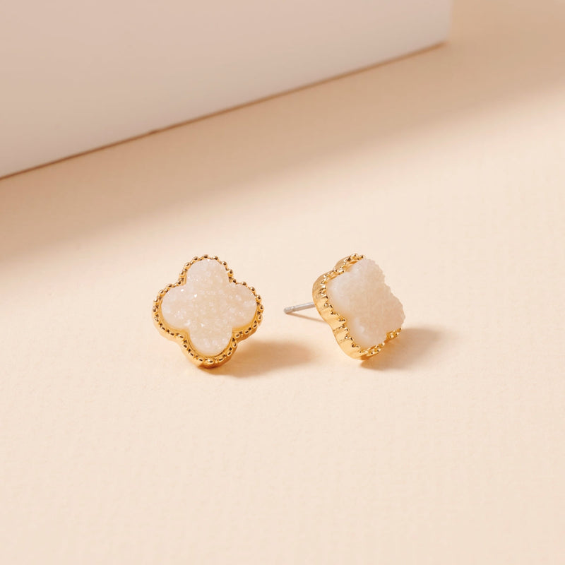 Clover Druzy Stone Stud Earrings