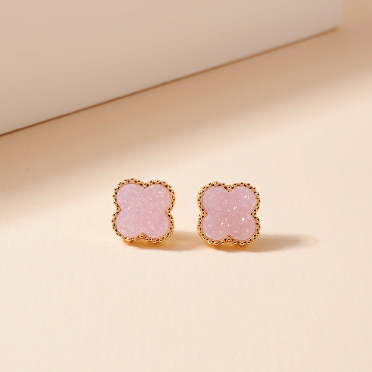 Clover Druzy Stone Stud Earrings