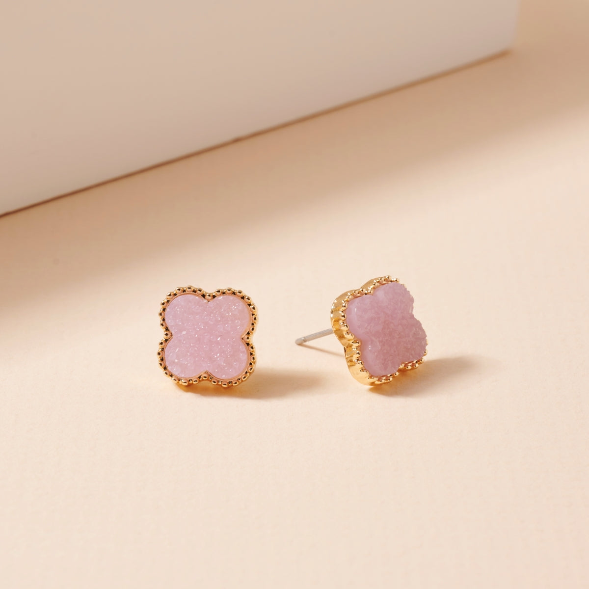 Clover Druzy Stone Stud Earrings