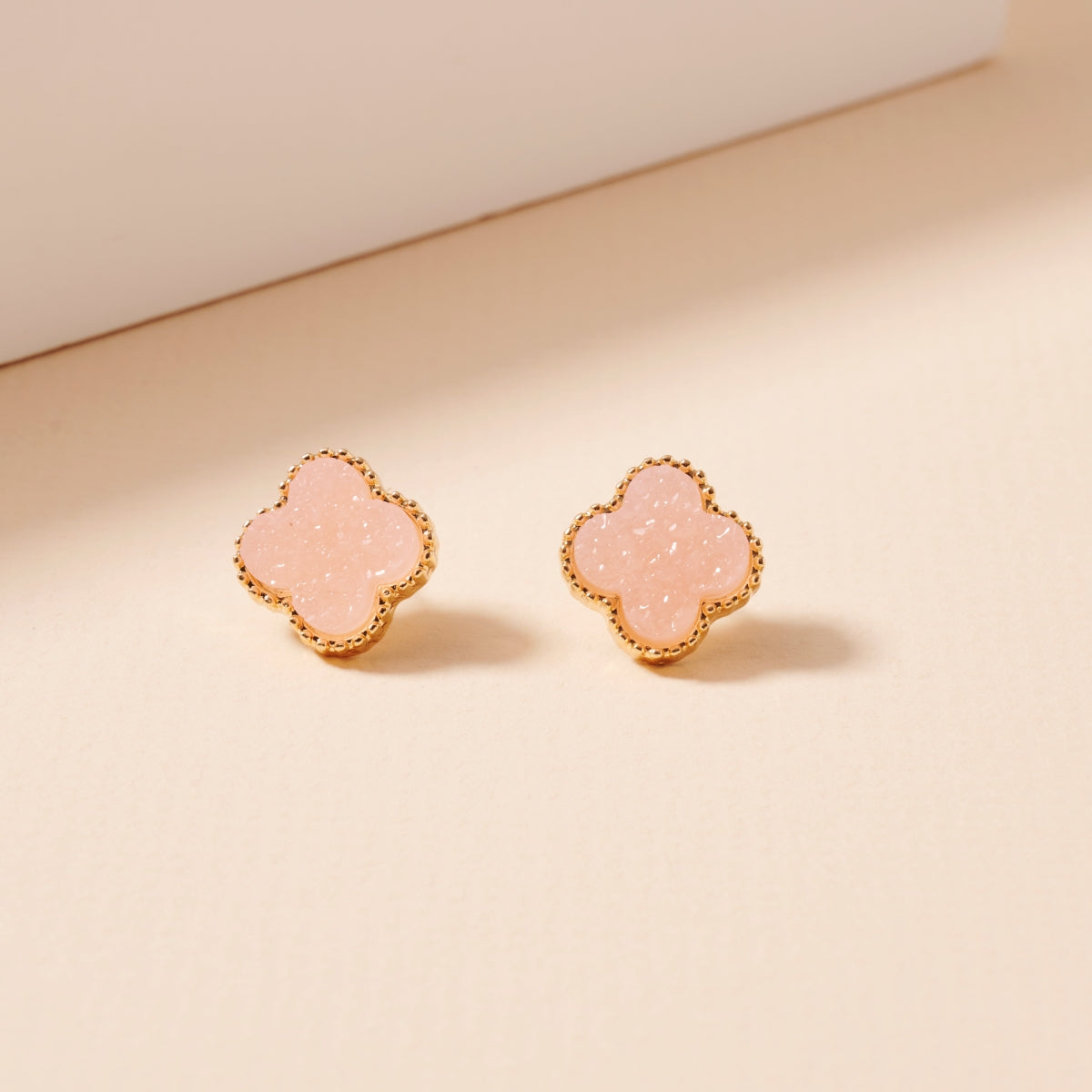 Clover Druzy Stone Stud Earrings