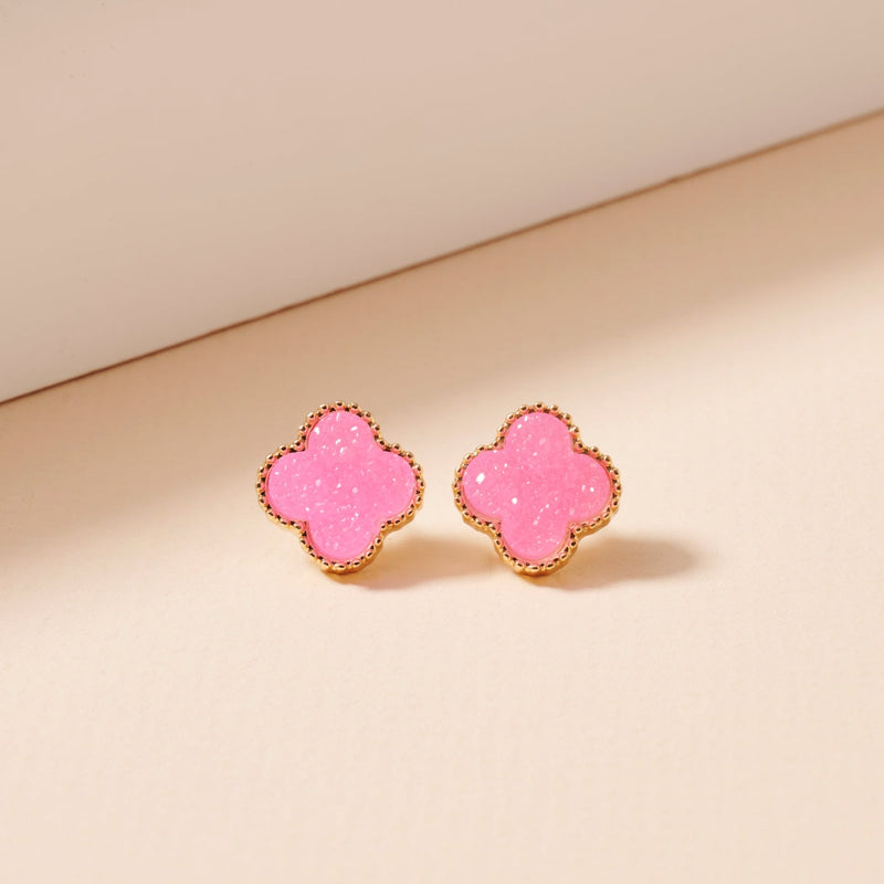 Clover Druzy Stone Stud Earrings