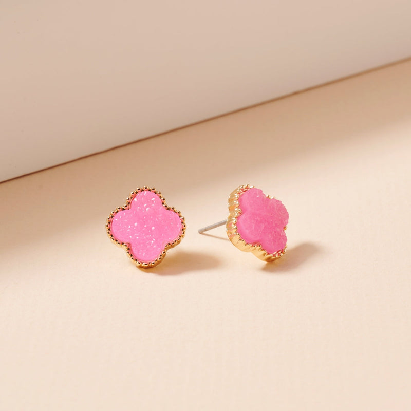 Clover Druzy Stone Stud Earrings