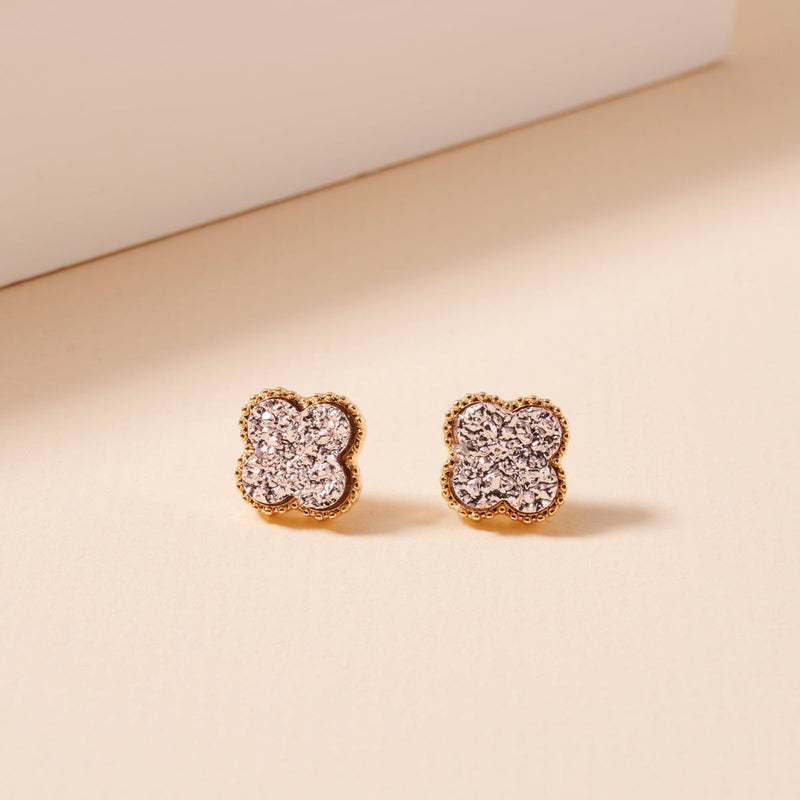 Clover Druzy Stone Stud Earrings