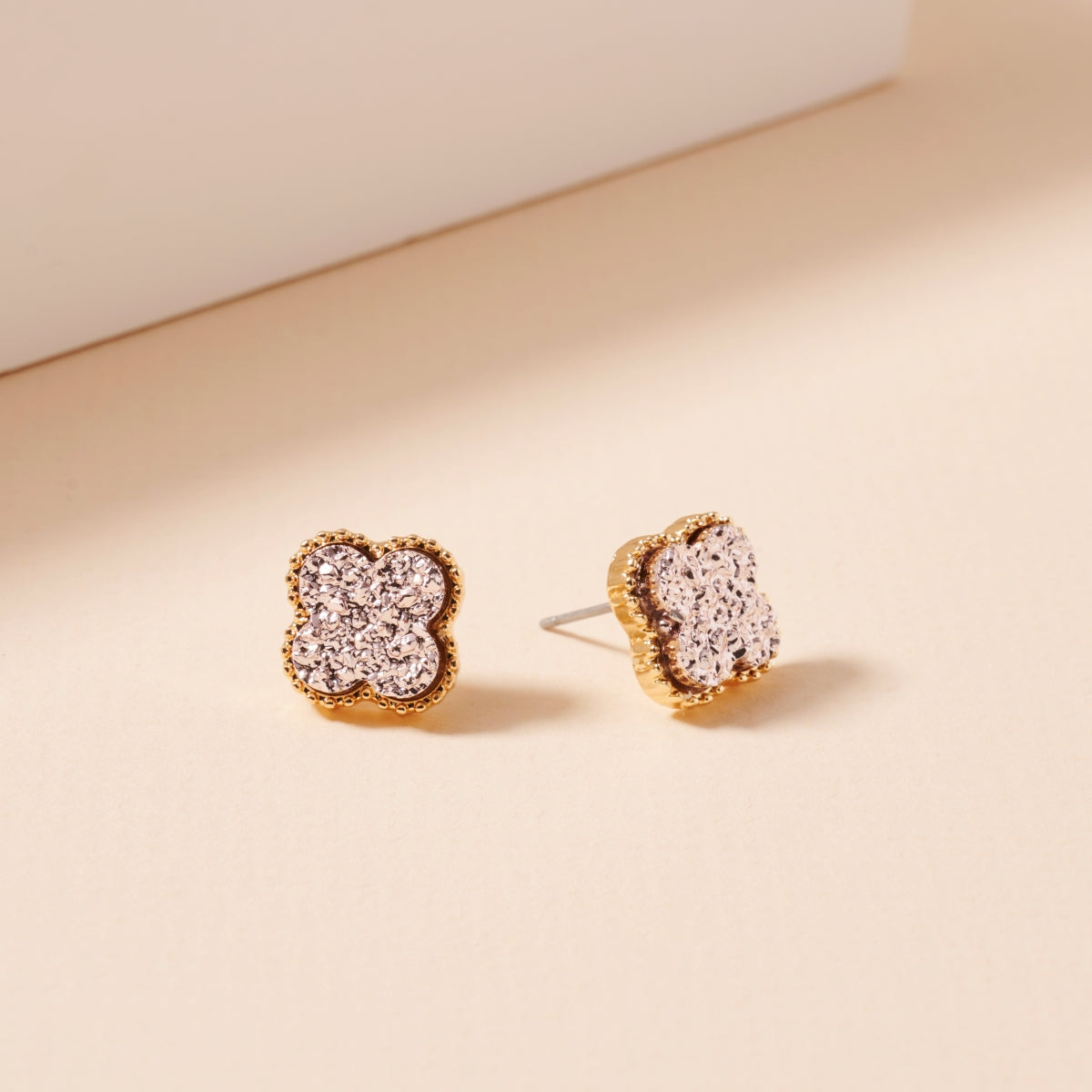 Clover Druzy Stone Stud Earrings