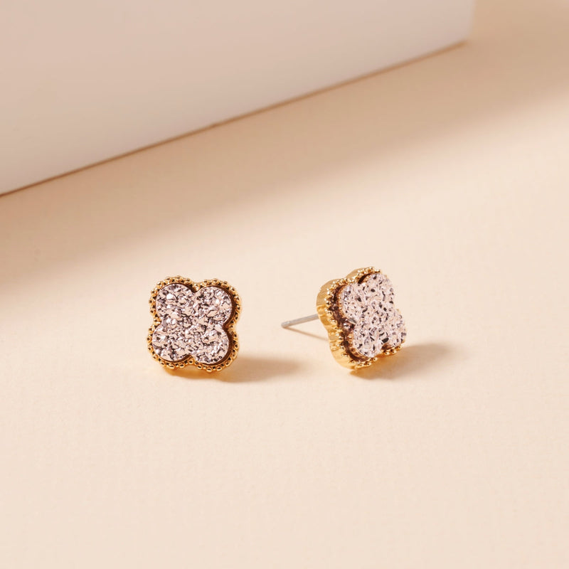 Clover Druzy Stone Stud Earrings