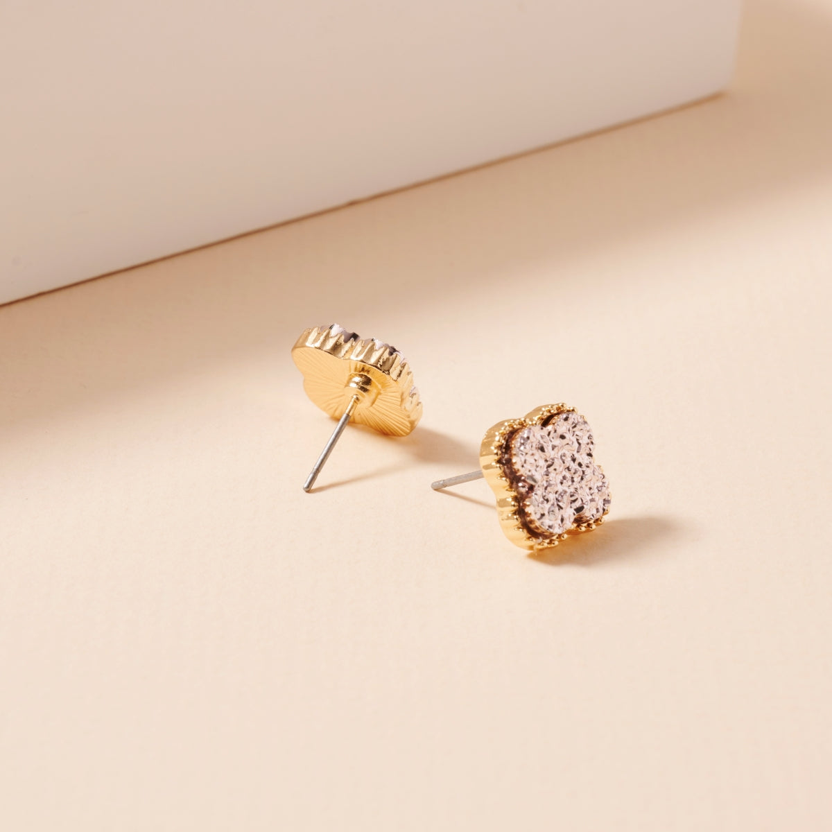 Clover Druzy Stone Stud Earrings