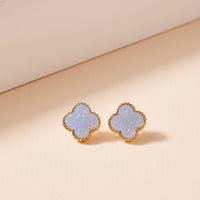 Clover Druzy Stone Stud Earrings