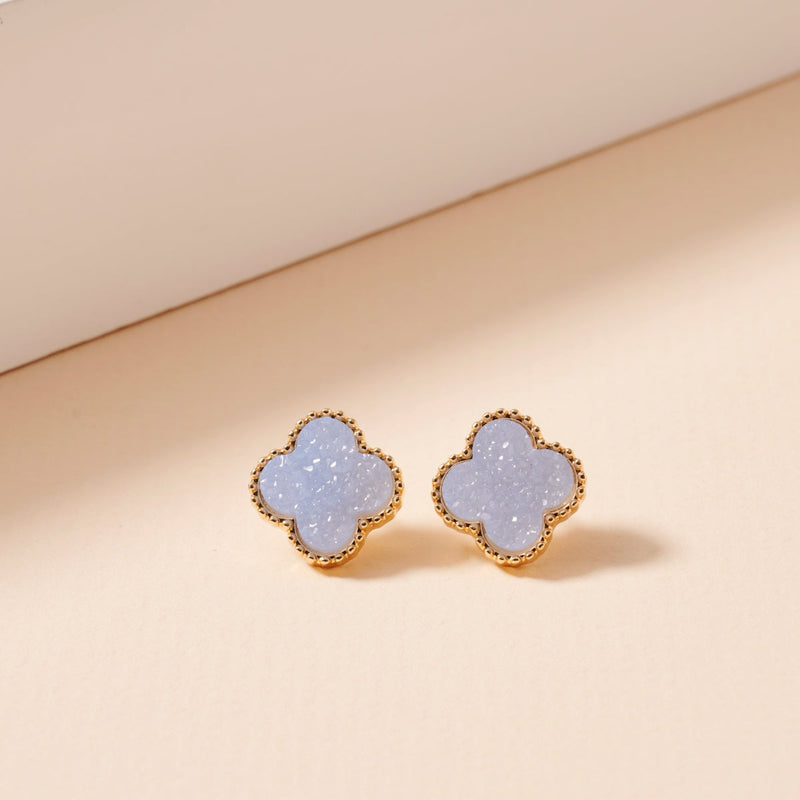 Clover Druzy Stone Stud Earrings