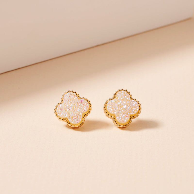 Clover Druzy Stone Stud Earrings