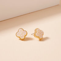 Clover Druzy Stone Stud Earrings