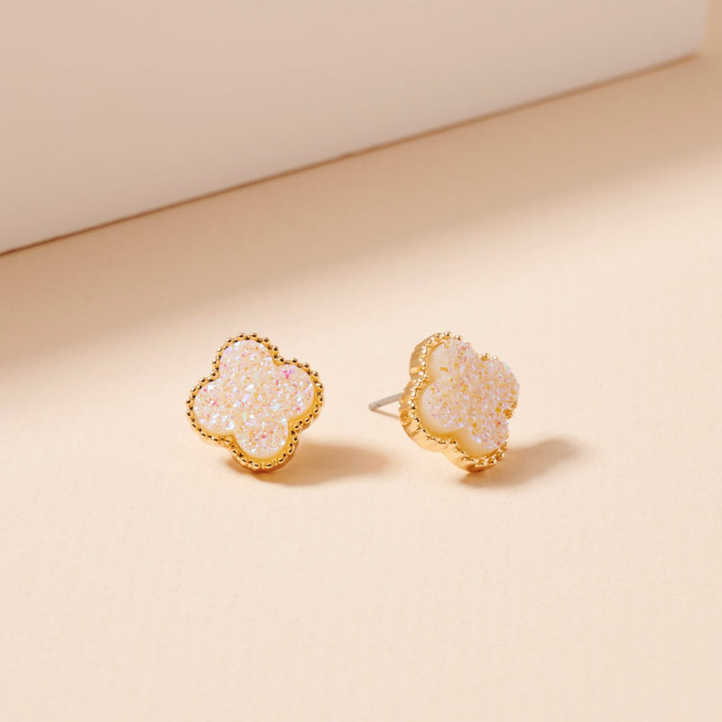 Clover Druzy Stone Stud Earrings