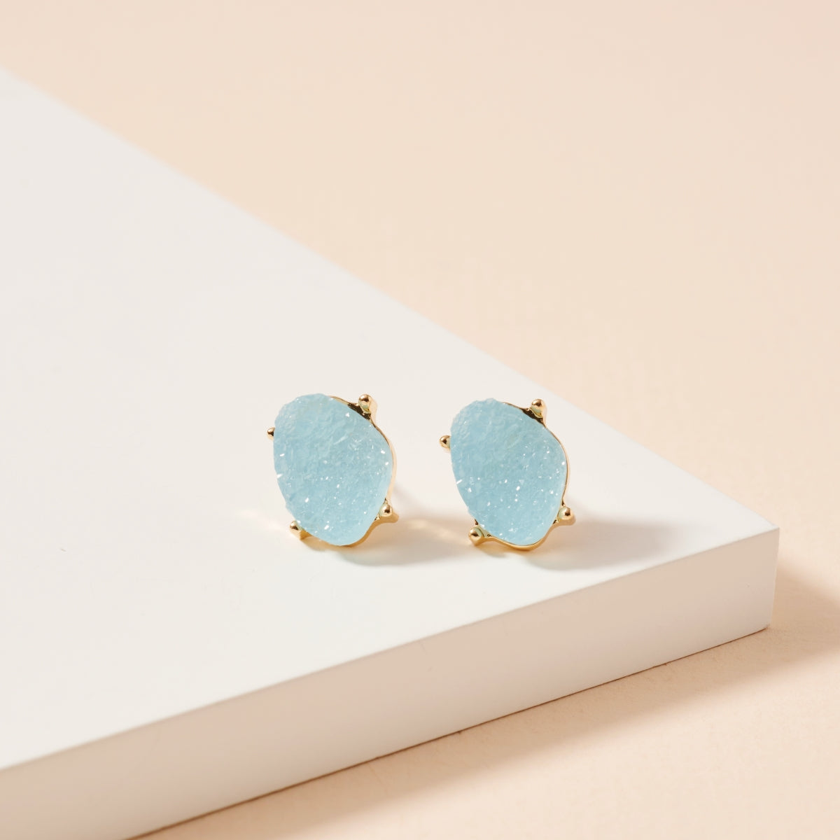 Organic Shaped Druzy Stone Stud Earrings