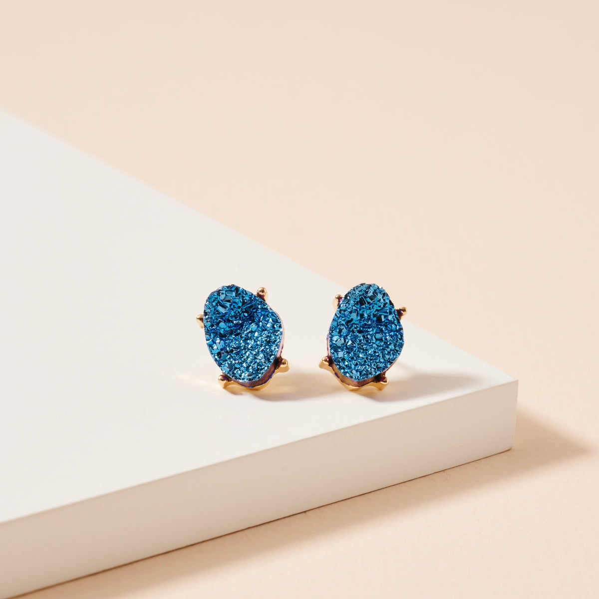 Organic Shaped Druzy Stone Stud Earrings