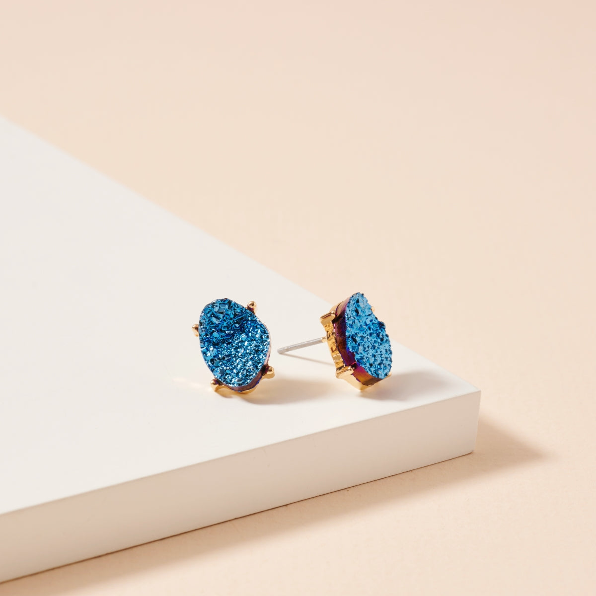 Organic Shaped Druzy Stone Stud Earrings