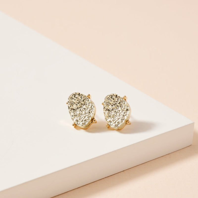 Organic Shaped Druzy Stone Stud Earrings