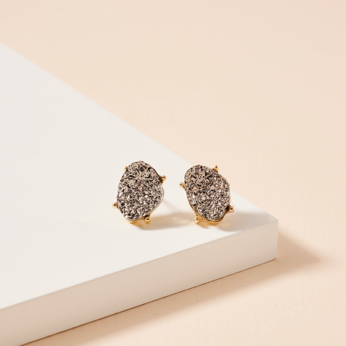 Organic Shaped Druzy Stone Stud Earrings