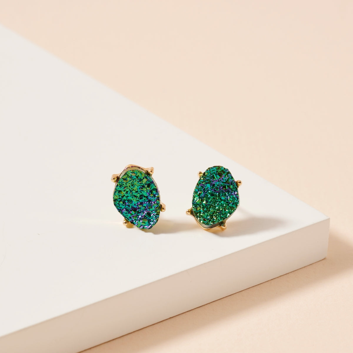 Organic Shaped Druzy Stone Stud Earrings