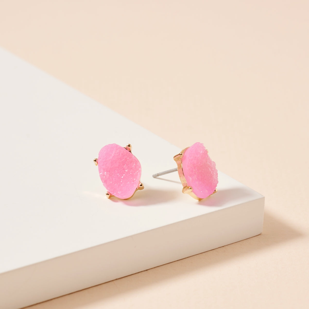 Organic Shaped Druzy Stone Stud Earrings