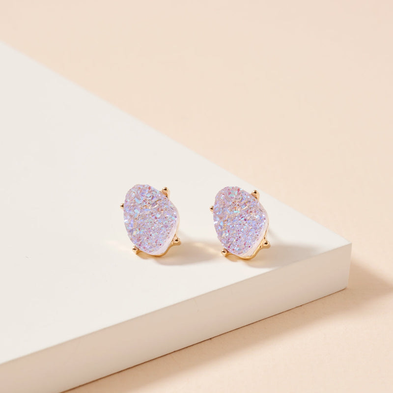 Organic Shaped Druzy Stone Stud Earrings