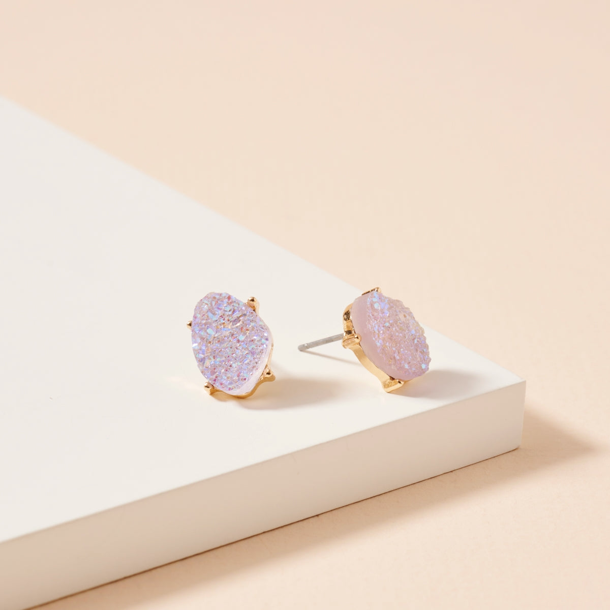 Organic Shaped Druzy Stone Stud Earrings