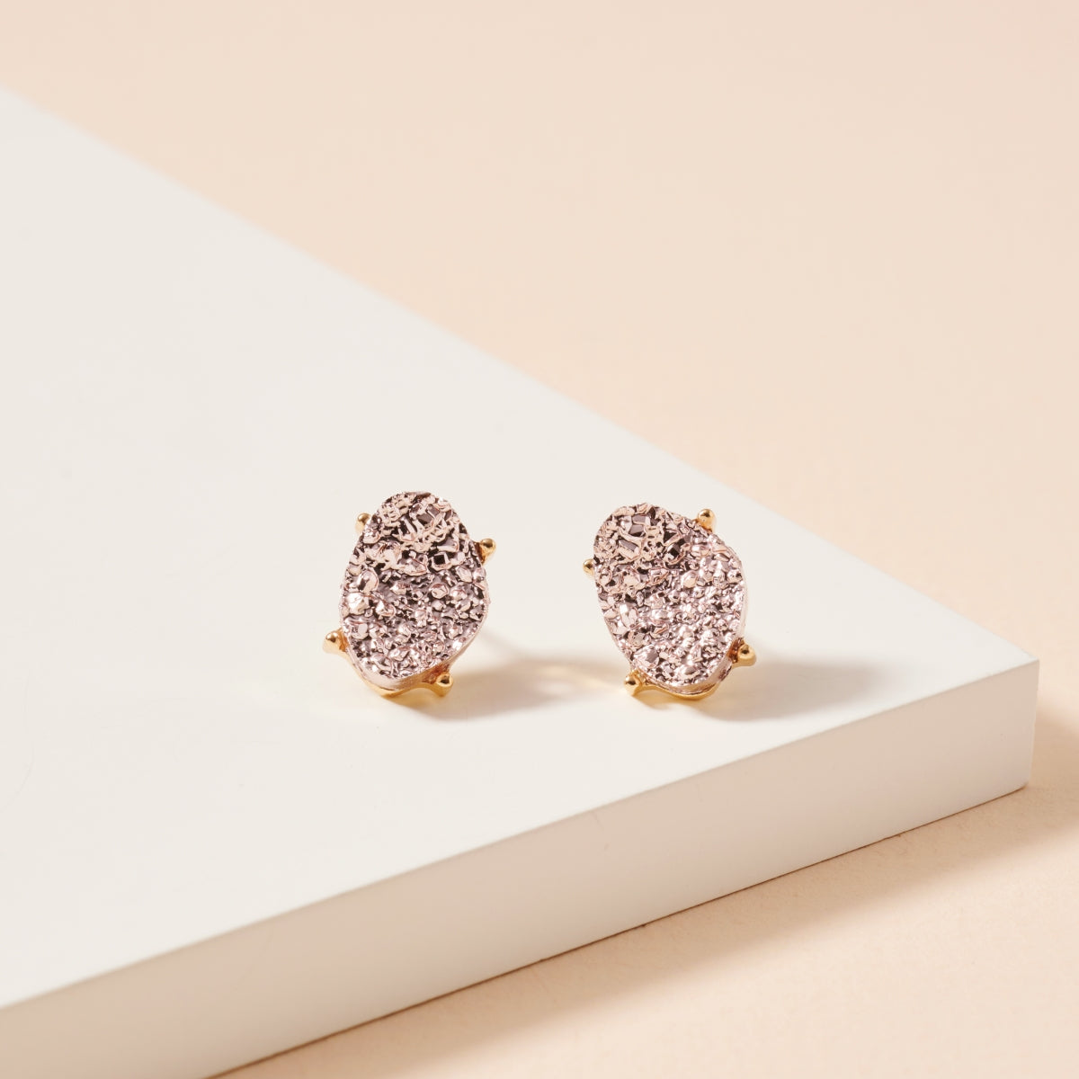 Organic Shaped Druzy Stone Stud Earrings