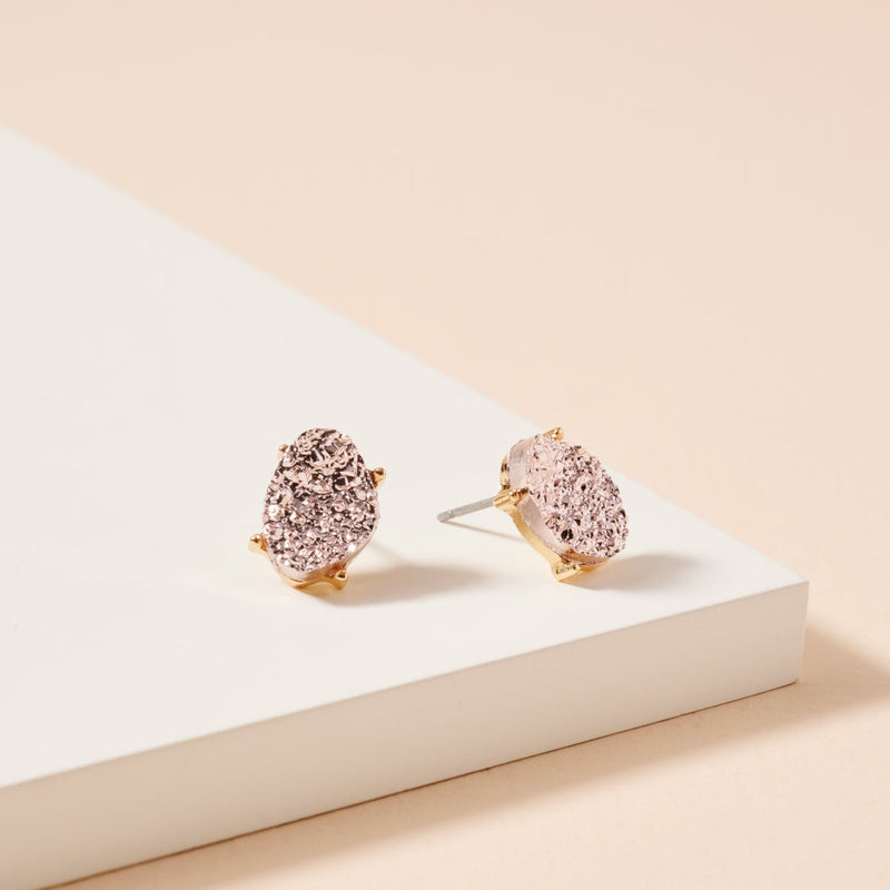 Organic Shaped Druzy Stone Stud Earrings