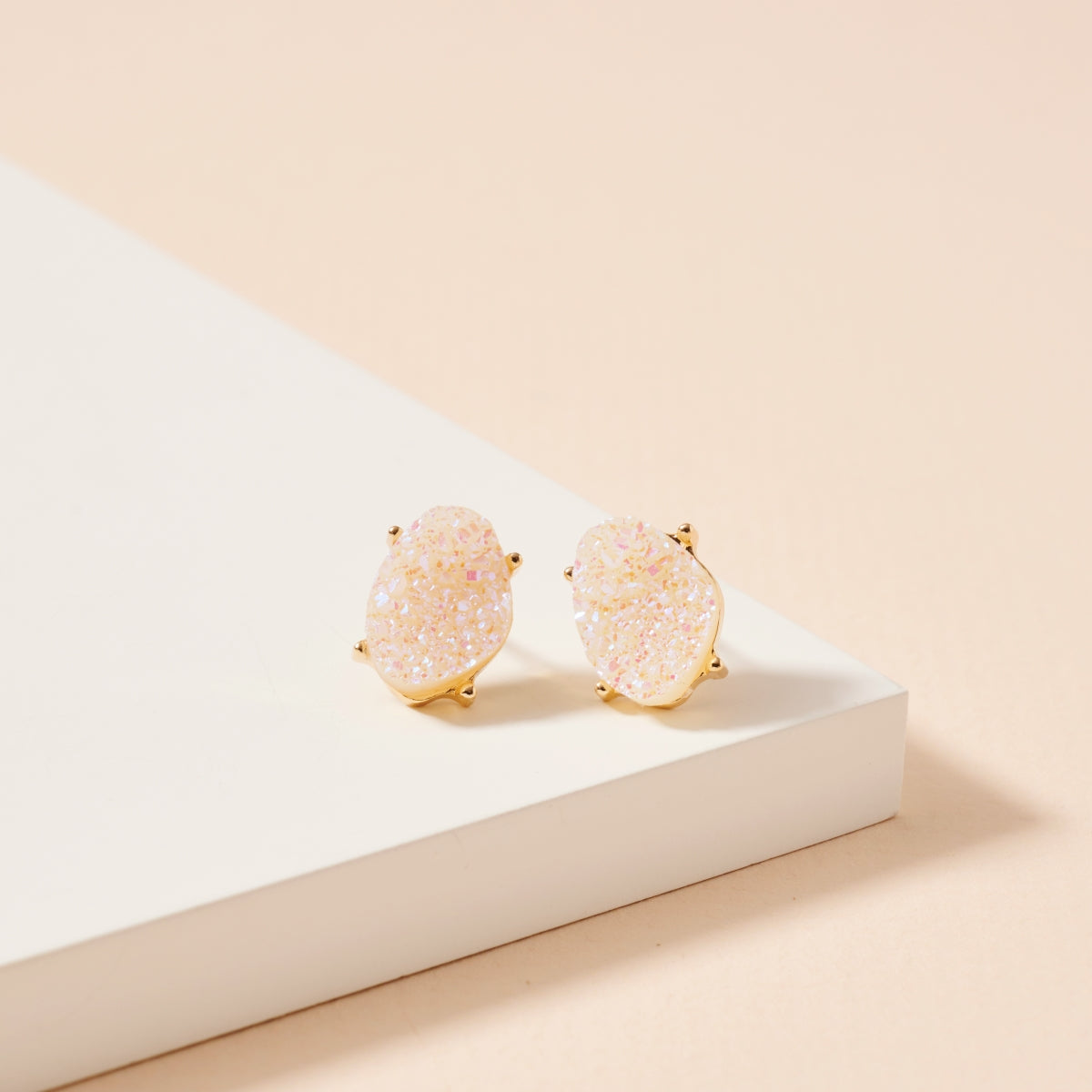 Organic Shaped Druzy Stone Stud Earrings