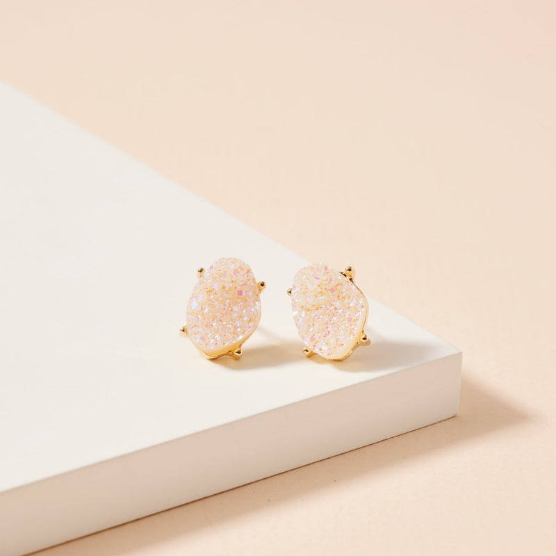 Organic Shaped Druzy Stone Stud Earrings