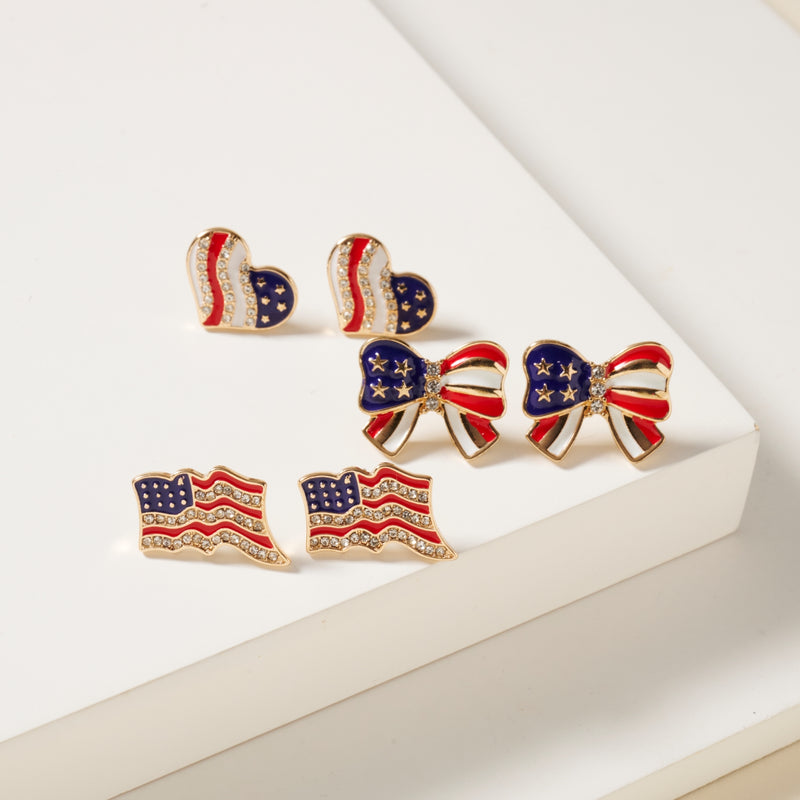 USA Flag Pattern Stud Earrings Set