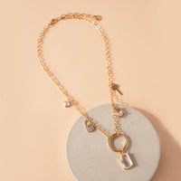 Glass Stone Charms Link Chain Necklace